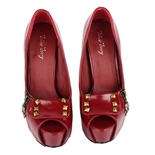 SHOW STORY Womens Skull Zipper Peeptoe Platform Bone Heel Club Pumps,LF806244