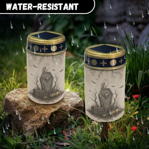 Image of 2 Pack Halloween Owl LED Flameless Candle | Outdoor Waterproof Solar Powered Grave Lights, LED Flameless Candle for Prayer Grave Solar Lights for Cemetery