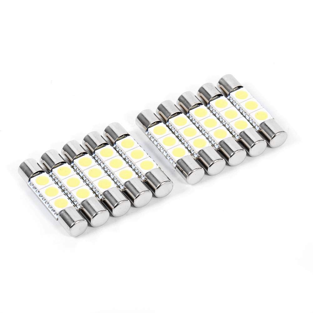 KIMISS 10Pcs 3-SMD 31mm 6641 12V LED Festoon Light (Xenon White) Sun Visor Vanity Mirror LED Bulbs replace the stock 6614F and TS-14V1CP bulb