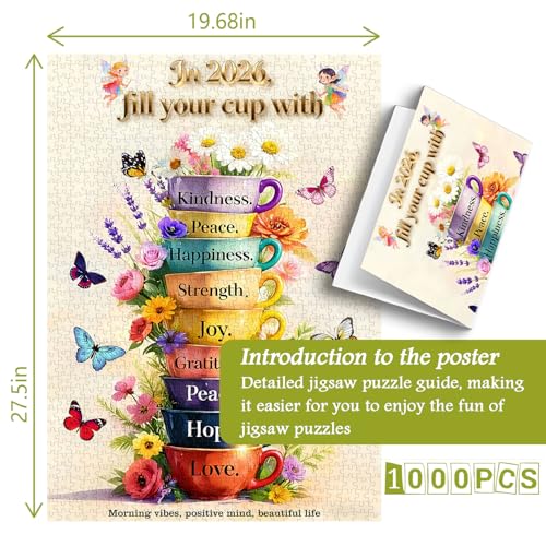 PICKFORU Rompecabezas Cup of Wise Sayings 1000 Piezas, Rompecabezas en Forma de Tazas de Flores para Adultos, Mariposa, Rompecabezas Desafiante y Único miniatura 5