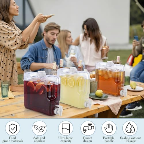 Image of Funnymoom 6 Pcs Drink Water Dispenser for Fridge 0.8 Gallon Beverage Dispenser with Spigot Plastic Reusable Refrigerator Water Dispensers Waters Jug Container for Party Outdoors Camping Hiking Home