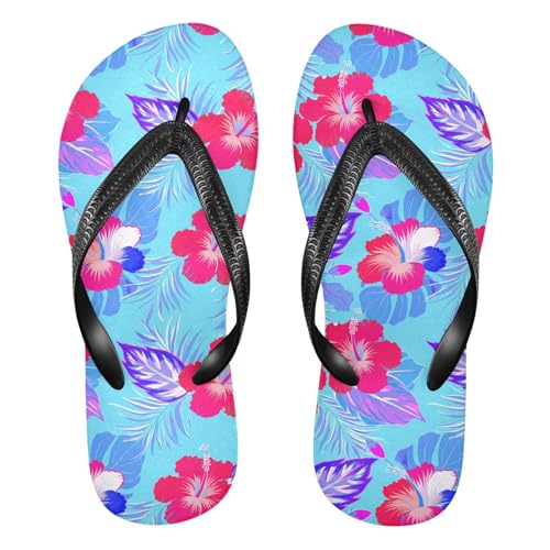 Red Hibiscus Palm Leaves Flip Flops for Beach Thong Sandals Anti-slip Lightweight Beach Shoes for Indoor Outdoor House