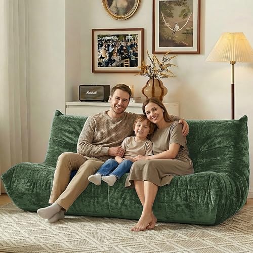 Image of HABUTWAY Giant Bean Bag Chairs Lazy Sofa for Adults,3 Seater,Green | 3 Seater Fireside Chair, Memory Foam Lazy Large Floor Bean Bag Sofa for Living Room, Bedroom, Dorm, Office