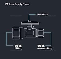 Vista 6 de Midline Valve 82138QS-OM Válvula de parada de suministro de agua con rueda de un cuarto de giro; diseño de una pieza; cierre recto para inodoro