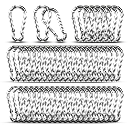 50pcs 2.75 inch Small 304 Stainless Steel Carabiner Clip Hooks Spring Snap
