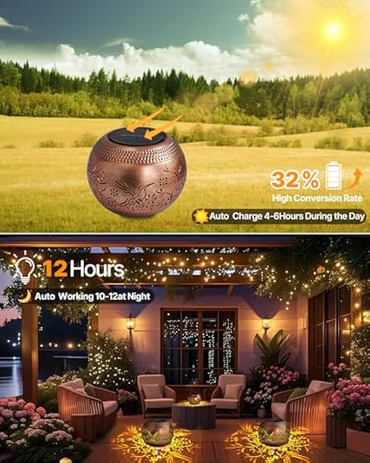 Hummingbird Solar Lanterns Outdoor Waterproof 2-Pack, Solar Lights Outdoor Decor for Garden Patio, Lawn, Yard, Retro Table Top Solar Lantern Gifts for Women/Mom