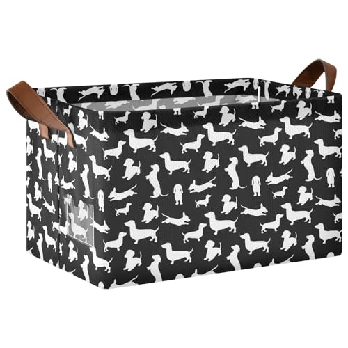 Image of Yasala Shelf Basket Dachshund Black White Foldable Nursery Storage Bin Organizer Closet Bin with Handle Clothes Container Laundry Hamper Decorative Cube
