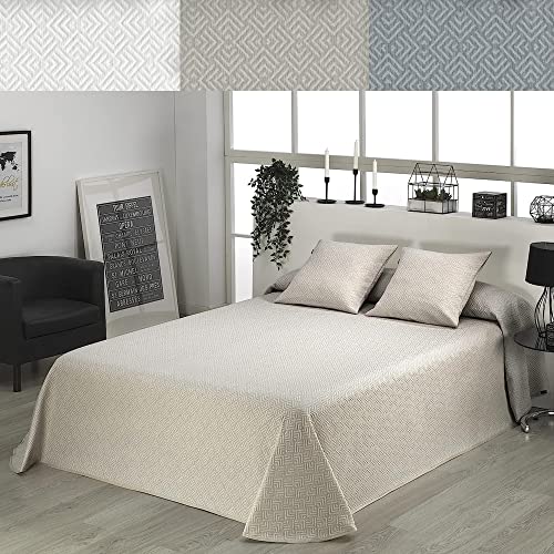 DHESTIA HOME - Colcha Piqué Jacquard Hotel Diseño Geométrico Beta - Color Beige, Talla Cama 135/150