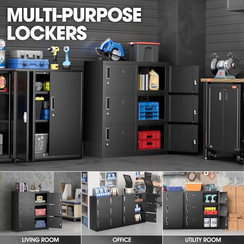 Image of DNA Motoring Metal Storage Cabinet for Employees with Keys, 39 inch Employees Metal Locker with 6 Doors, Tall Storage Lockers for Garage,Office,Home,Gym, Black, TOOLS-00792-BK-BK