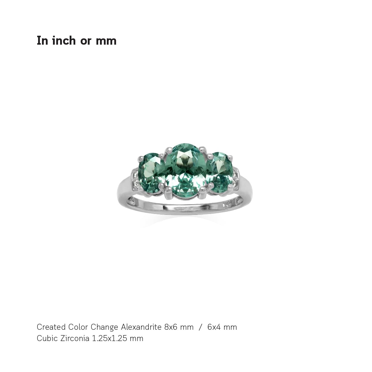 Silvershake Sterling Silver Ring With Color-Change Simulated Alexandrite & Cubic Zirconia – Oval Shape