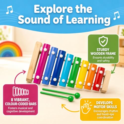 Image of Tantrums Wooden Xylophone Toy for Toddlers | 8 Colourful Notes | Kids Musical Instrument Toy | Early Learning Musical Toy