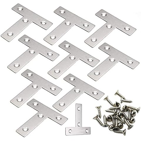 Dproptel 10 Pack Heavy Duty ''T'' Shape Stainless Steel Flat Plates Corner Angle Bracket Repair Brace with Screws 50X50MM Cover