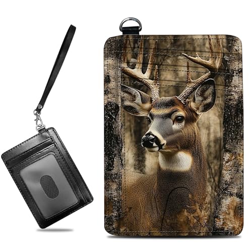 Image of Small Travel Wallets, Camo Deer Tree Slim Minimalist Front Pocket Wallet with Wristlet, RFID Blocking PU Leather Credit Card Holder with ID Window Change Purse for Men Women