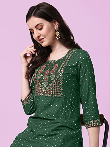Image of MIRCHI FASHION Women Rayon Sequin Embroidery and Polka Dots Print Straight Kurta