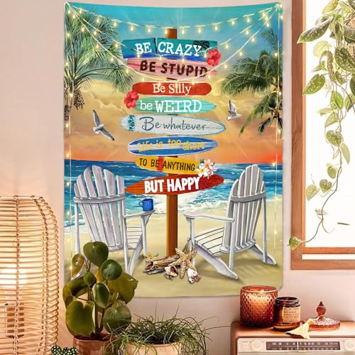 Jhdstore Beach Tapestry Beachy Positive Quote Tapestry Ocean Sea Wave Landscape Vertical Wall Hanging Tapestry For Bedroom Room Decor Surfing Board Tapestry Sandbeach Wall Decor 48 Inchx36 Inch thumb #3
