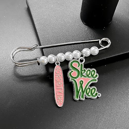 Image of Elegant ALPHA Sorority Pink Green Skeewee Letter Metal Pendant Pearl Brooch Pin Women's meeting party jewelry DIY accessories