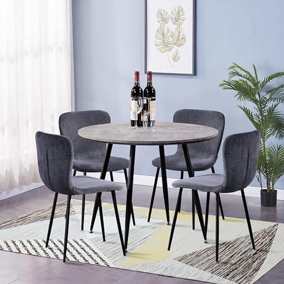 GOLDFAN Round Dining Table and Chairs Set 4,90cm Marble Effect Kitchen