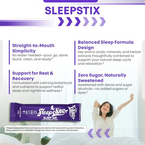 Image of Sleep Aid Melatonin Powder Tryptophan Glycine Valerian Root Magnesium For Sleep Lemon Balm L Theanine Magnesium Glycinate Zinc Sleep Aid Myo Inositol GABACalm B6 5 HTP Stress Relief 20 Stix