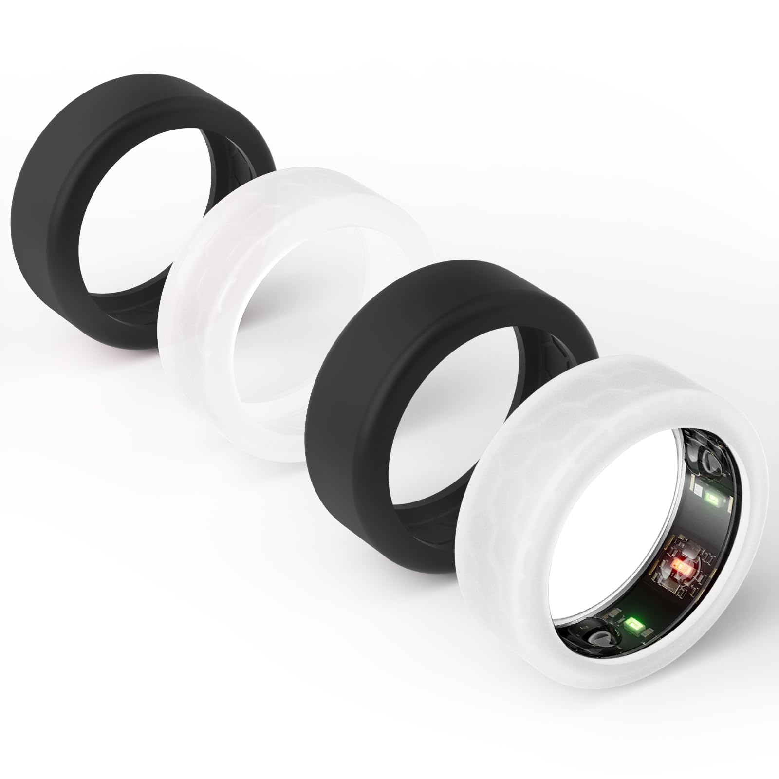 4-Pack Protector Compatible for Oura Ring 4/Gen 3 /ULTRAHUMAN Ring AIR,Silicone Case Finger Wrapper Woking Out Women Men(Black*2+Transparent*2,S for 5/6/7/8/9/10)