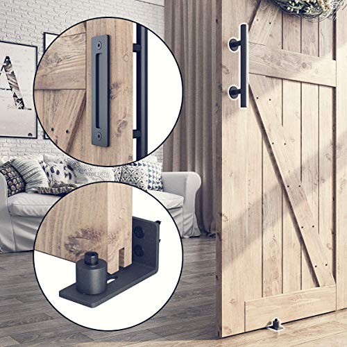 Image of SMARTSTANDARD 6.6FT Sliding Barn Door Hardware Whole Kit (Include 6.6ft Single Track Kit & Pull Handle Set & Floor Guide), Smoothly and Quietly, Easy to Install, Fit 36 inch-40 inch Wide Door Panel (J Shape) | Include 6.6FT Track Kit & Pull Handle Set & Floor Guide, Smoothly and Quietly, Easy to Install, J Shape Hangers