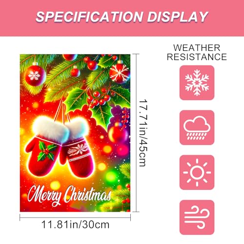 Image of BlissYard Christmas Garden Flag 12x18 Inch Red Mittens Holly Yard Decor | Double sided polyester, red mittens holly design, cozy winter home decor for Christmas porch and yard