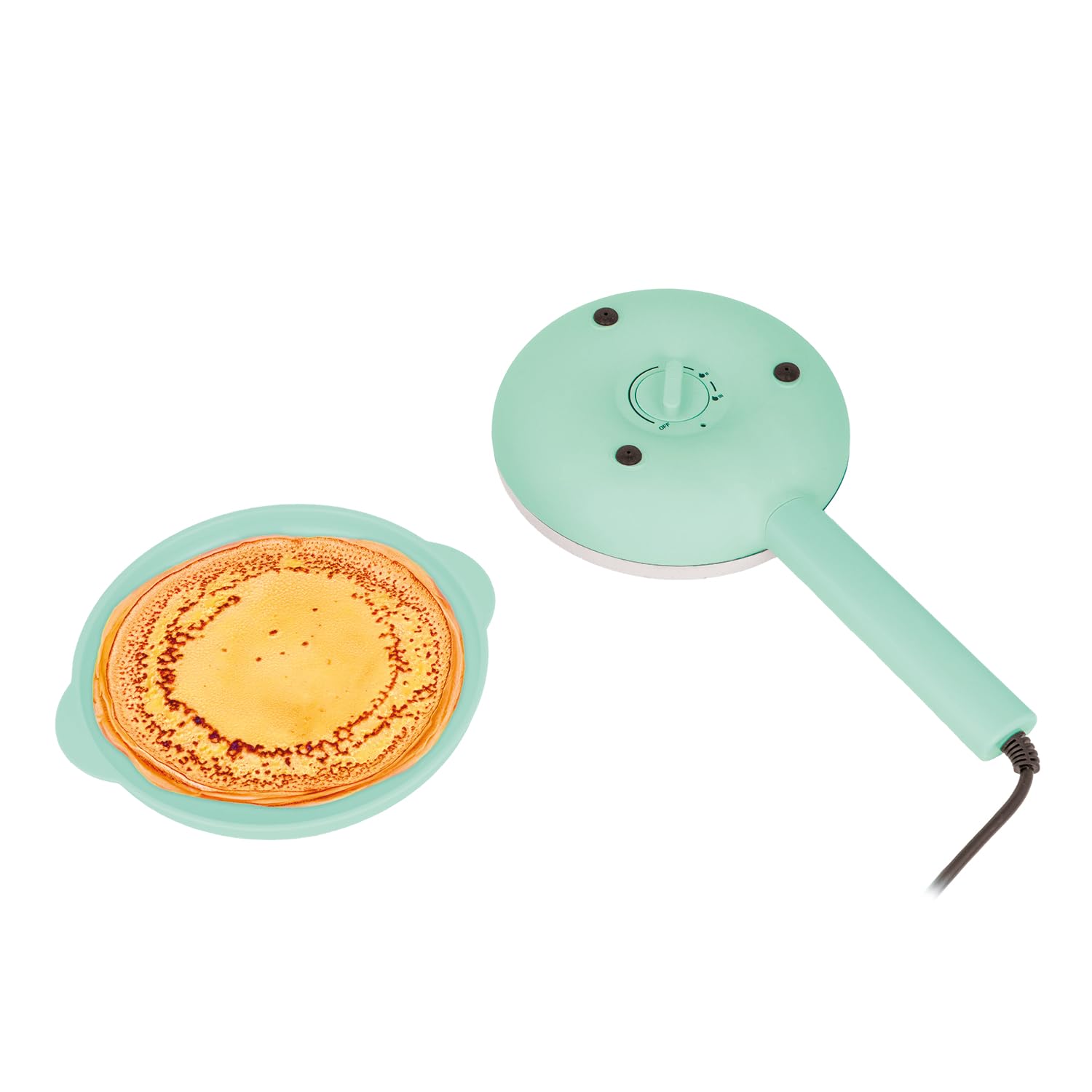 Jocca - Crepiera Funny Cooking Turchese | Diametro 21 cm | Piastra Antiaderente | 600W, 3 Temperature | Manico Ergonomico | 2 Funzioni in 1