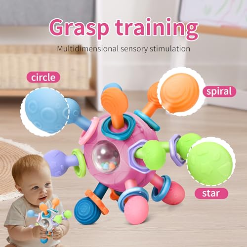 Baby Montessori Teething Toys for 0-6 6-12 Months Infant Teethers Sensory Toys for Babies 0 3 6 9 12 18 Months Newborn Learning Developmental Chew Rattle Toys Shower Gifts for 1 2 Year Old Girls Boys - Image 4