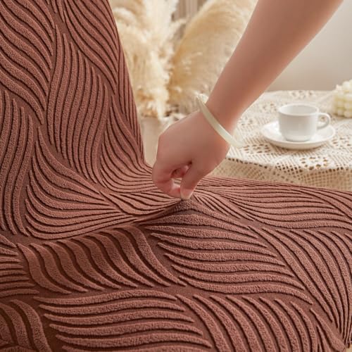 Image of HOMETHREADS Elastic Jacquard Chair Cover - Stretchable, Removable & Washable Short Dining Chair Slipcover | Durable Seat Protector for Kitchen, Dining Room & Banquet Chairs (Brown, Pack of 1)
