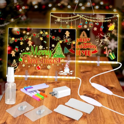 LED Note Board with Colors, 4 Modes & 7 Colors Acrylic Dry Erase Board with Light, Include Adapter, Hanging Chain, Led Drawing Board with Stand,Suitable for Home (7.87 * 7.87in)