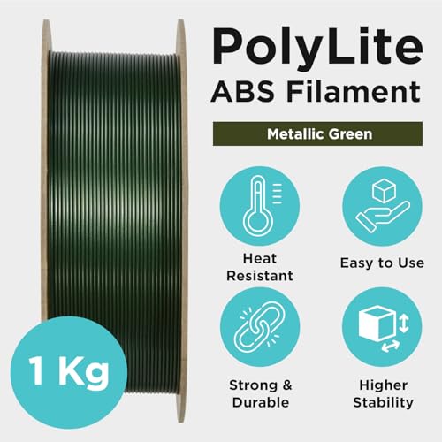 Image of Polymaker Metallic ABS Filament 1.75mm Metallic Green, 3D Printer Filament 1.75mm Heat Resistant 1kg - PolyLite ABS 3D Printing Filament 1.75mm, Strong & Durable, Dimensional Accuracy + /- 0.03mm