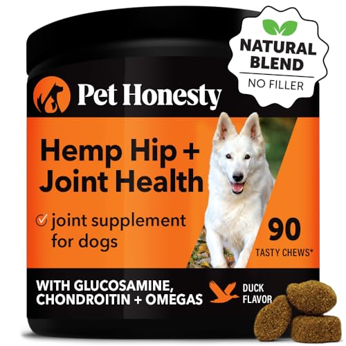Pet Honesty Hemp Hip & Joint Supplement for Dogs – Hemp Oil & Hemp Powder – Glucosamine Chondroitin for Dogs, Turmeric, MSM, Green-Lipped Mussel, Supports Mobility, May Reduce Discomfort (Duck)
