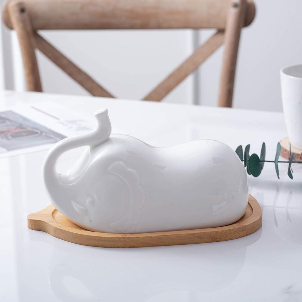 Beurrier en céramique avec plateau, boîte à beurre en forme d'éléphant, récipient à beurre en porcelaine, support à beurre, grand beurrier au lave-vaisselle, assiette à fruits
