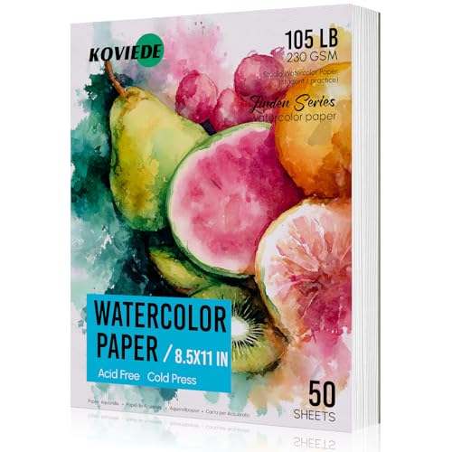 KOVIEDE 50 Sheets Watercolor Paper 8.5x11 Inch 105LB/230GSM Cold Press Practice Paper for Students and Beginners Acid-Free Heavyweight Art Sheets for Painting Printing Scanning & Crafting