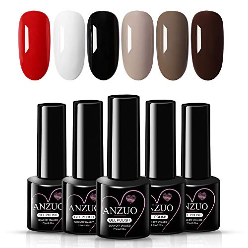 Gel Nail Polish Set, Holiday Red Black 6 Colors Gel Polish Kit Popular Nail Art Design Soak Off LED Lamp Nail Polish Gel Manicure Kit Gifts Set for Girls Women Professional DIY Home Use