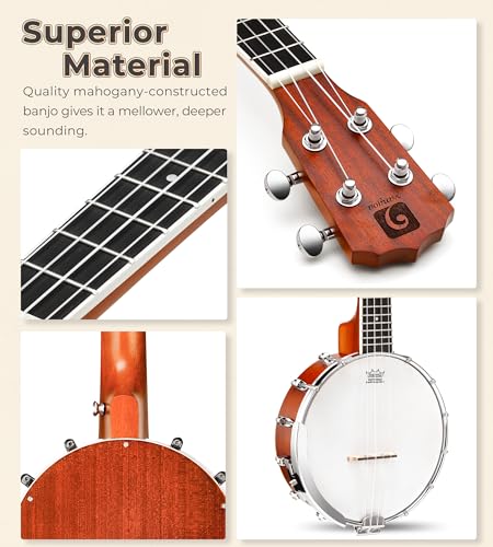 Image of Vangoa Banjolele 23 Inch with Premium REMO Head, Travel Mini Banjo Uke 4 String Banjo Ukulele Beginner Kit with Armrest, Concert Mohagony for Teens Beginners