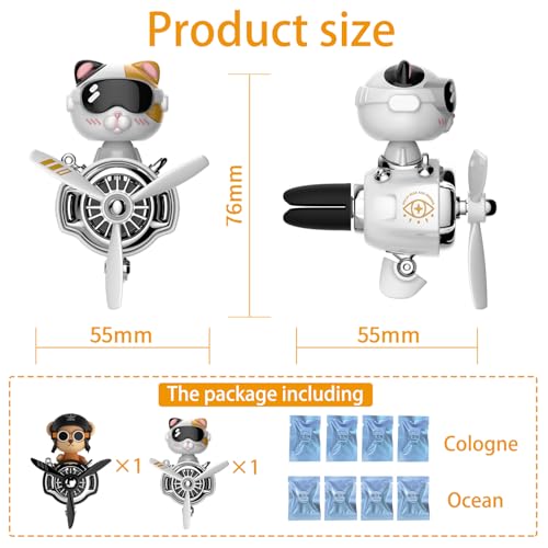 Image of 2Pcs Car Air Fresheners, Cute Bear Pilot Automotive Air Outlet Creative Car Perfume Diffuser, Automotive Accessories Air Vent Decoration with 8 Fragrant Tablets (Silver 3+Black 4)