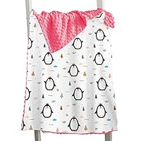 Hixingo Comfort Blanket for Kids Baby, Animal Printed Double Layer Throw, Sensory Soft Minky Dot Reverse Side Plush, Blanket Bedding for Children Boys Girls (penguin 2,73x102cm)