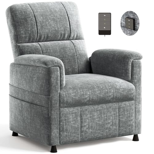 Amada Power Recliner Chair, Chenille Electric Reclining Chair for Adults for Small Spaces with Remote & Side Pockets, Thick Seat Cushion for Living Room & Bedroom, Home Theater, RV
