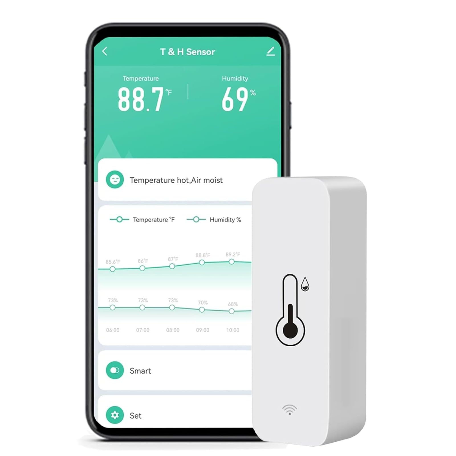 Czujnik temperatury i wilgotności WiFi: bezprzewodowy monitor temperatury i wilgotności z alertami aplikacji, bezpłatne przechowywanie danych eksportowych, kompatybilny z wieloma aplikacjami