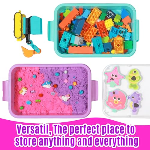 Image of Carolart 3 Pack 12.8 Inch Plastic Storage Bins, Stackable Sensory Bin | Portable containers with lids for sand toy storage, crafts, toys, classroom organization and homeschool activities