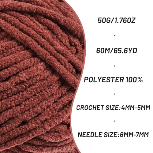 Image of 2 Packs Plush Chenille Chunky Crochet Yarn - Baby Yarn for Crocheting Soft - Velvet Yarns Knitting for Blankets Crafts - Fluffy Amigurumi Yarns 100g /131yds (2 Coffee)