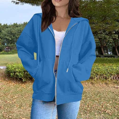 OIOLOYJM Zipper Hoodies for Women Long Sleeve Oversized Sweatshirts Y2k Drawstring Soft Jacket 2025 Fall Fashion with Pockets