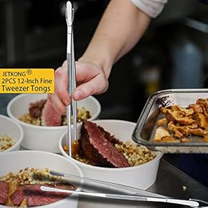 JETKONG 2 Pcs 12-Inch Kitchen Tweezers Fine Tweezer Tongs, Extra-Long Stainless Steel Cooking Tweezers (Silver) JETKONG 2 Pcs 12 Inch Kitchen Tweezers Fine Tweezer Tongs Extra Long Stainless Steel Cooking Tweezers Silver