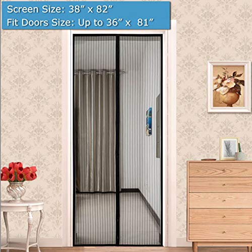 Newkiton Magnetic Screen Door, Heavy Duty, Full Frame Velcro & Tough Mesh, Screen Size 38 inch x 82 inch, Fits Doors Up to 36 inch x 81 inch (Black)
