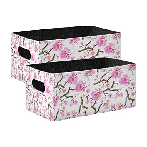 Kcldeci Faltbare Aufbewahrungsbox, Regalkorb, Würfel, Sakura-Blumen, Rosa / Rot / Weiß, 2 Stück Cover
