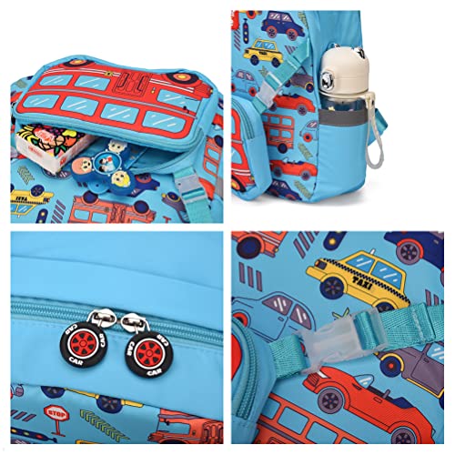 TONG&HIN.Y Toddler Backpack,Waterproof Preschool Backpack,Cute Kids Backpack,Backpack for Boys Girls with Shoulder Backpack (blue car)4