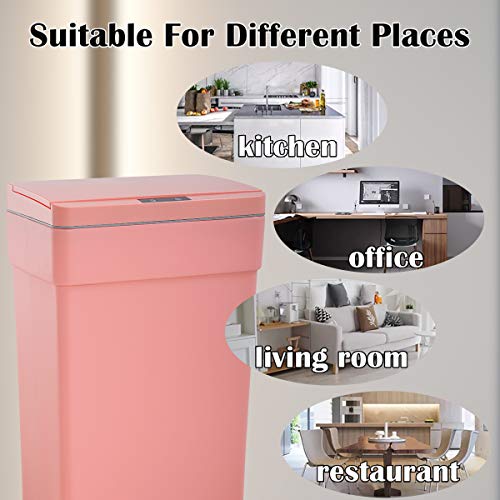 Caneca de basura automática sin contacto 13 galones rosa miniatura 7
