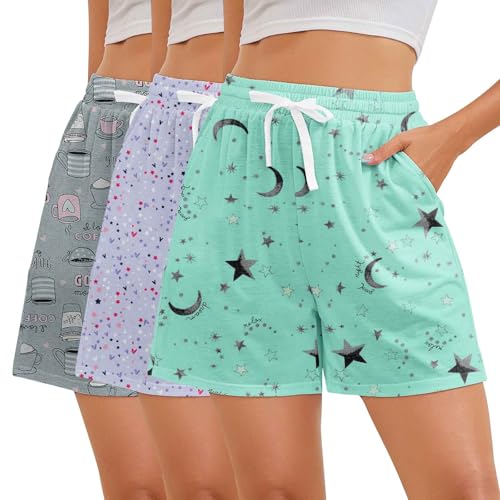 Image of American Trends 3 Pack Pajama Shorts Women Casual Elastic Waist Comfy Printed Sleep Lounge Shorts for Women PJ Bottoms