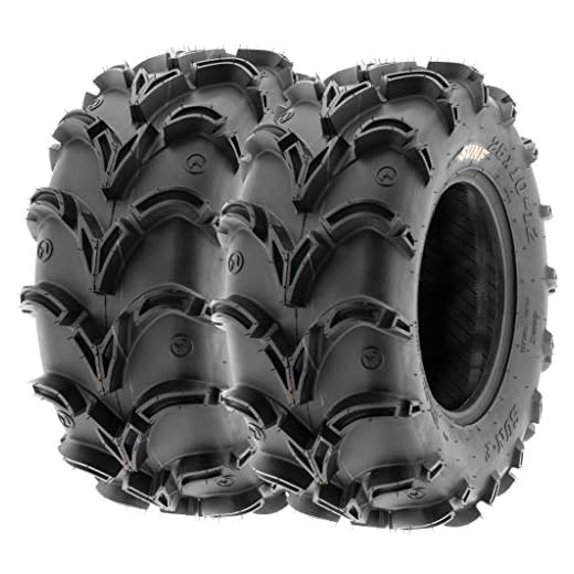 Set of 2 SunF A050 AT 25x10-12 ATV UTV Deep Mud Terrain Tires, 6 PR, Tubeless