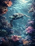 Diamond Painting Erwachsene SchildkröTe, Diamond Painting bilder Fisch, Diy Mosaikherstellung Bastelset Erwachsene, Full Drill Stickerei Kreuzstich Sets für Zimmer Deko, Geschenke 50x65 cm O-8634